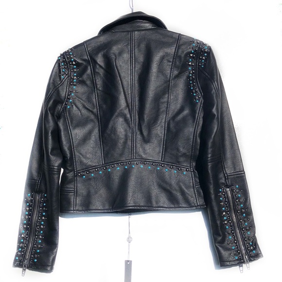 BLANK NYC Black Turquoise Studded Moto Jacket  NWT - Picture 1 of 8